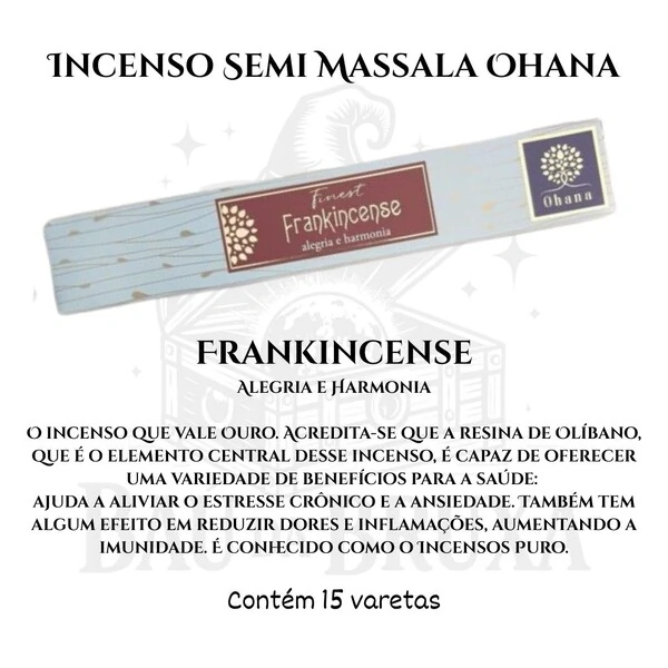 Incenso Ohana Finest Semi Massala com Queima Prolongada e Vegano - Caixa com 15 varetas de Alta Perf