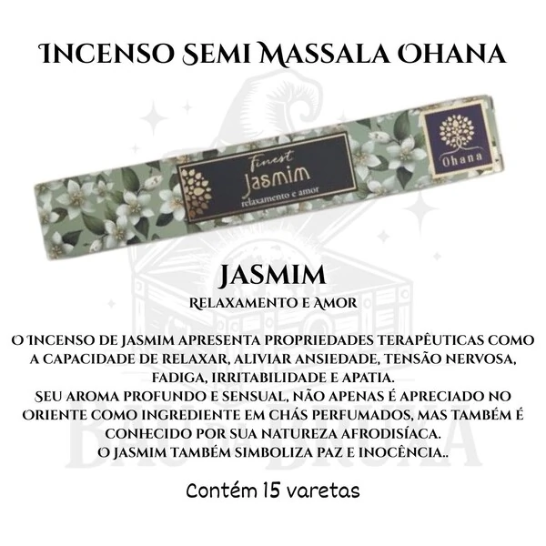 Incenso Ohana Finest Semi Massala com Queima Prolongada e Vegano - Caixa com 15 varetas de Alta Perf