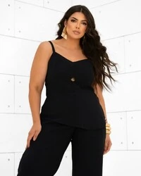 Conjunto Plus Size Calça e Blusa Furo Assimetrica