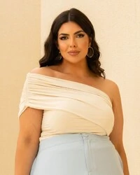 Blusa Plus Size Ombro Unico Drapeado