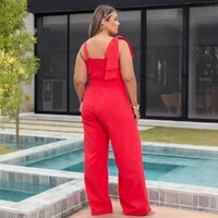 Conjunto Plus Size Calça Pantalona e Blusa Nula Manga Laço