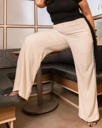 Calça Plus Size Pantalona de Linho Elastico Cintura | Tellos Store