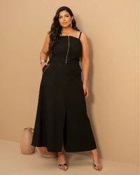 Conjunto Plus Size Saia Midi e Cropped Zíper