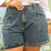 Short Jeans Plus Size Bolso Frontal