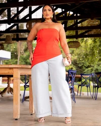 Calça Pantalona Plus Size Jeans
