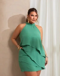 Conjunto Plus Size Short Saia e Blusa Assimetrica com Camadas