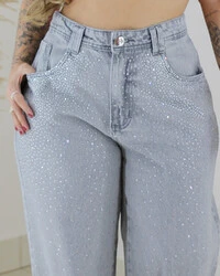 Calça Plus Size Wide Leg Jeans com Brilhos