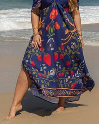 Vestido Plus Size Longo Cigana com Amarril Busto