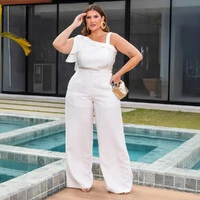 Conjunto Plus Size Calça Pantalona e Blusa Nula Manga Laço