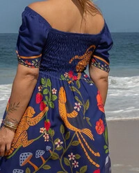 Vestido Plus Size Longo Cigana com Amarril Busto
