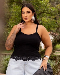 Blusa Plus Size Alcinha com Renda Tellos