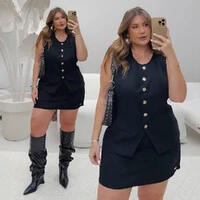 Conjunto Short Saia e Colete Alongado Plus Size