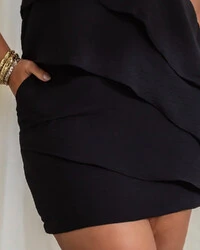 Conjunto Plus Size Short Saia e Blusa Assimetrica com Camadas