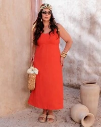 Vestido Plus Size Linho Elegante Midi