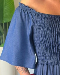 Vestido Plus Size Longo Com Elastex e Manga Tencel