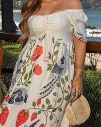 Vestido Plus Size Longo Cigana com Amarril Busto