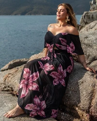 Conjunto Plus Size Cropped e Saia Longa