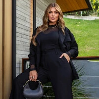 Conjunto Plus Size Calça Pantalona e Blazer Amarração