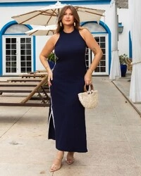 Vestido Plus Size Canelado com Listra