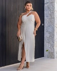 Vestido Midi Alça Corrente Plus Size