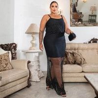 Conjunto Plus Size Blusa Saia Midi Tela Preto