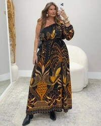 Vestido Longo Plus Size Manga Longa Nula