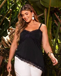 Blusa Plus Size Assimetrica Alcinha com Renda | Maria Francia