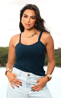 Blusa Plus Size Canelada com Brilhos