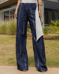 Calça Wide Leg Jeans com Fios de Brilhos