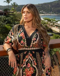 Vestido Plus Size Curto Tipo Kafta