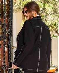 Blazer Plus Size Alongado Pesponto