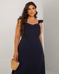 Vestido Midi Plus Size Pespontado