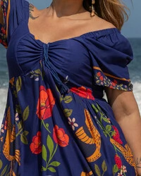 Vestido Plus Size Longo Cigana com Amarril Busto