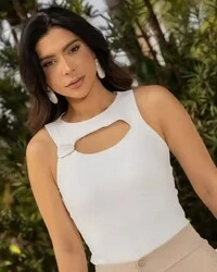 Blusa Plus Size Poliamida Canelada com Fivela