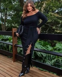 Vestido Plus Size Midi Canelado