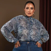 Blusa Plus Size Manga Longa Estampa Pasley