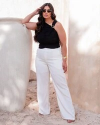 Calça Pantalona Plus Size Alfaitaria Elegante