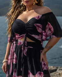 Conjunto Plus Size Cropped e Saia Longa