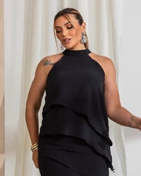 Conjunto Plus Size Short Saia e Blusa Assimetrica com Camadas
