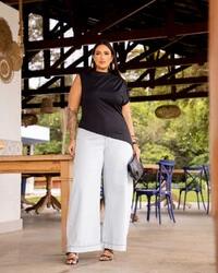 Blusa Plus Size Canelada Assimetricas com Drapeadinho