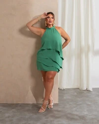 Conjunto Plus Size Short Saia e Blusa Assimetrica com Camadas