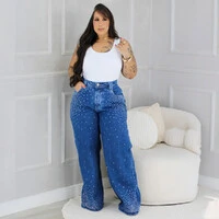 Calça WideLeg Jeans Plus Size Brilhos