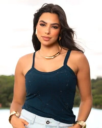 Blusa Plus Size Canelada com Brilhos