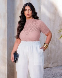 Blusa Plus Size Renda Transparente