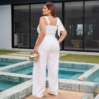 Conjunto Plus Size Calça Pantalona e Blusa Nula Manga Laço