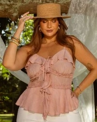 Blusa Plus Size Alcinha com Babadinhos e Amarril — Rosê | Maria Francia