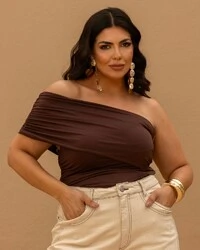 Blusa Plus Size Ombro Unico Drapeado