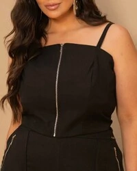 Conjunto Plus Size Saia Midi e Cropped Zíper