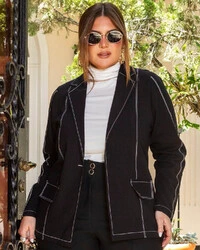 Blazer Plus Size Alongado Pesponto