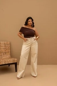 Blusa Plus Size Ombro Unico Drapeado